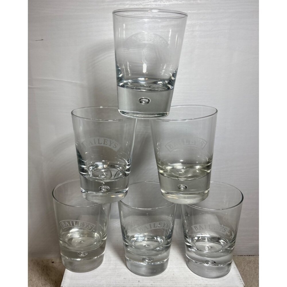 Baileys Irish Cream Tumblers Clear Glass With Logo Etching Bubble Base Set of 6